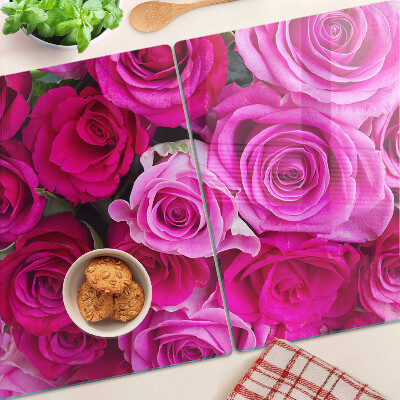 Tagliere in vetro con motivo di rose nei toni del rosa