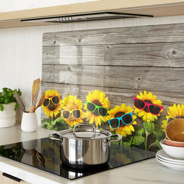 Tagliere in vetro con motivo di girasoli che indossano occhiali da sole