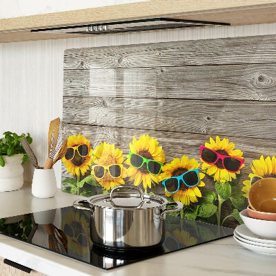 Tagliere in vetro con motivo di girasoli che indossano occhiali da sole