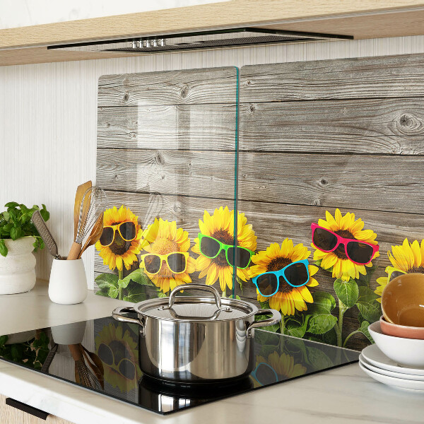 Tagliere in vetro con motivo di girasoli che indossano occhiali da sole