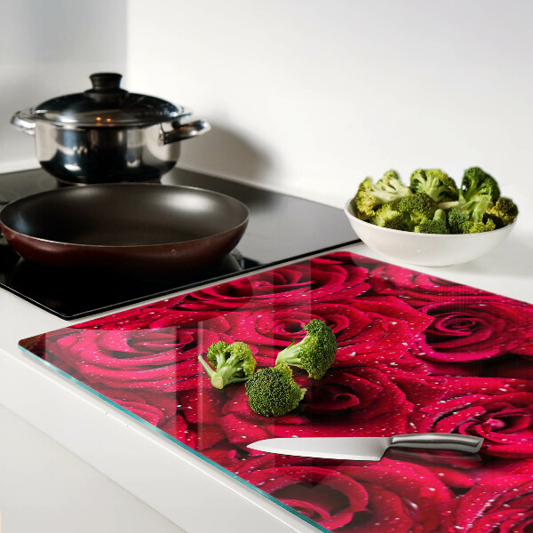 Tagliere in vetro temperato Rose in colore rosa intenso