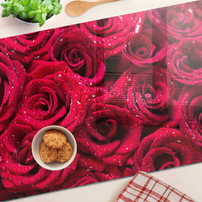 Tagliere in vetro temperato Rose in colore rosa intenso