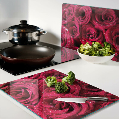 Tagliere in vetro temperato Rose in colore rosa intenso