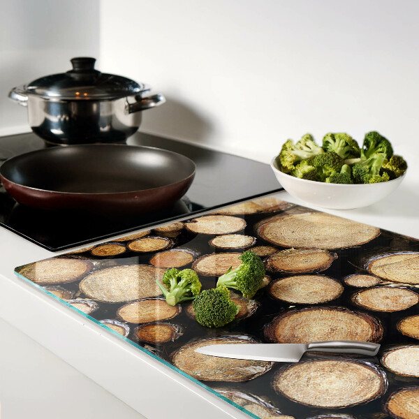 Tagliere in vetro con motivo di tronchi d'albero in sezione