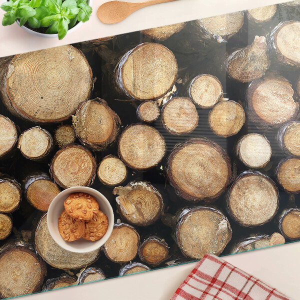 Tagliere in vetro con motivo di tronchi d'albero in sezione