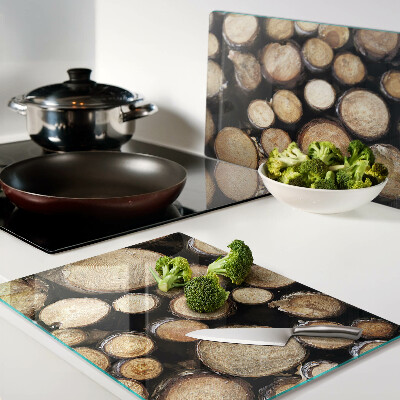 Tagliere in vetro con motivo di tronchi d'albero in sezione