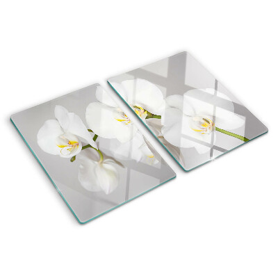 Tagliere in vetro temperato con motivo di orchidee su sfondo specchiante