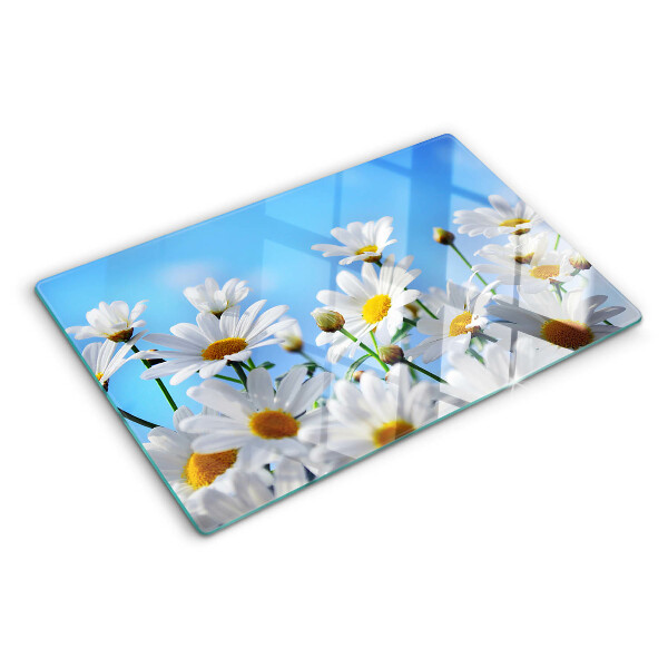 Tagliere in vetro Fiori di margherita su sfondo blu