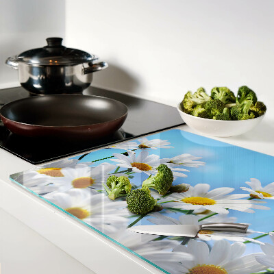 Tagliere in vetro Fiori di margherita su sfondo blu