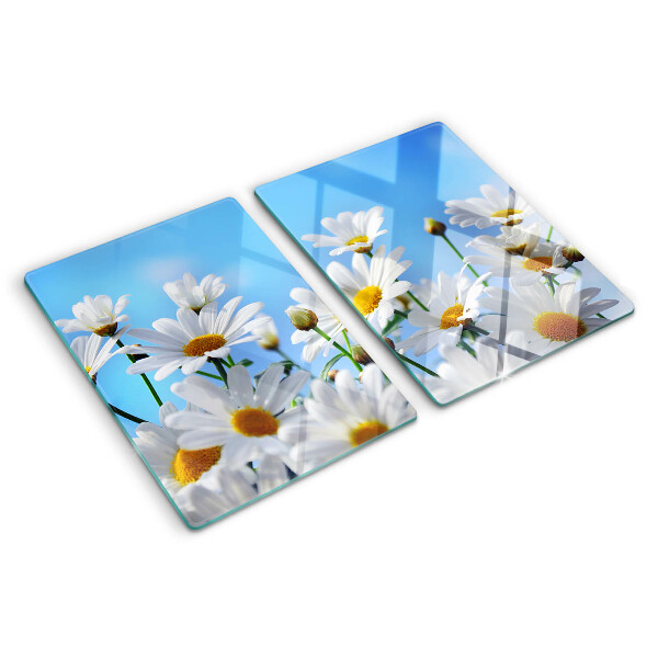 Tagliere in vetro Fiori di margherita su sfondo blu