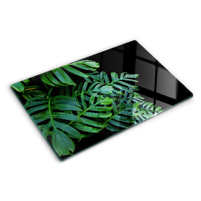 Tagliere in vetro temperato con motivo di foglie tropicali