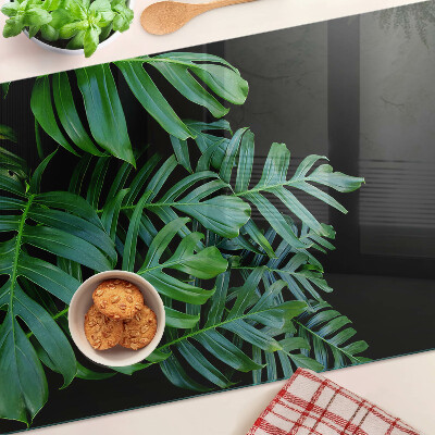 Tagliere in vetro temperato con motivo di foglie tropicali