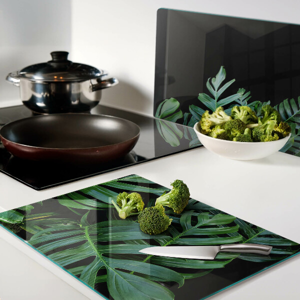 Tagliere in vetro temperato con motivo di foglie tropicali
