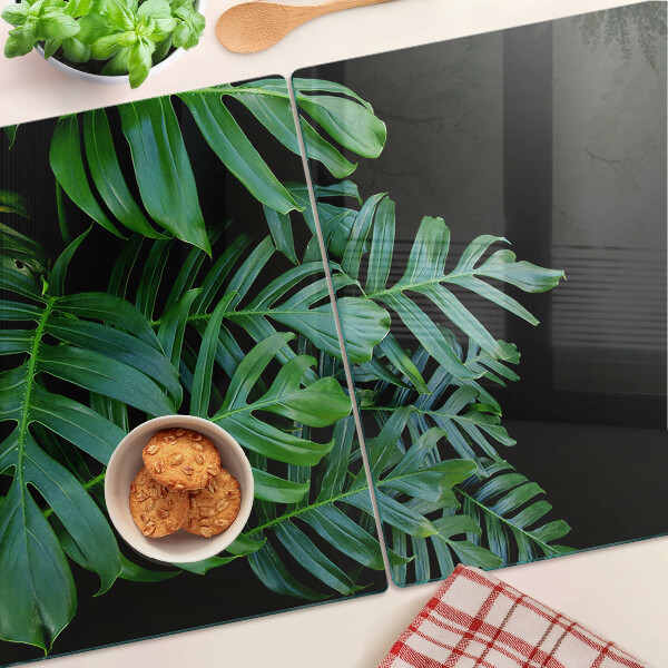 Tagliere in vetro temperato con motivo di foglie tropicali
