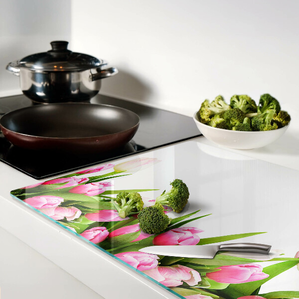 Tagliere in vetro temperato con motivo di tulipani nei toni pastello