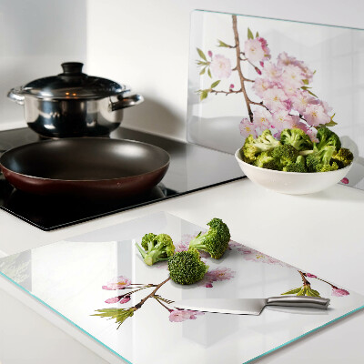 Tagliere in vetro con motivo Fiore di ciliegio primaverile