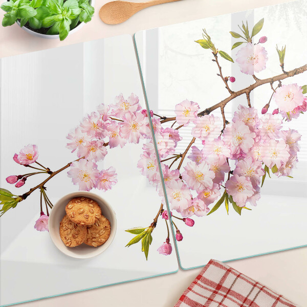 Tagliere in vetro con motivo Fiore di ciliegio primaverile