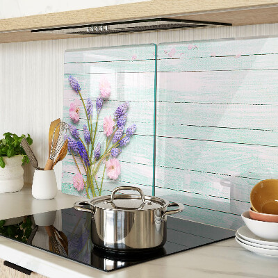 Tagliere in vetro temperato con stampa di fiori su sfondo di legno