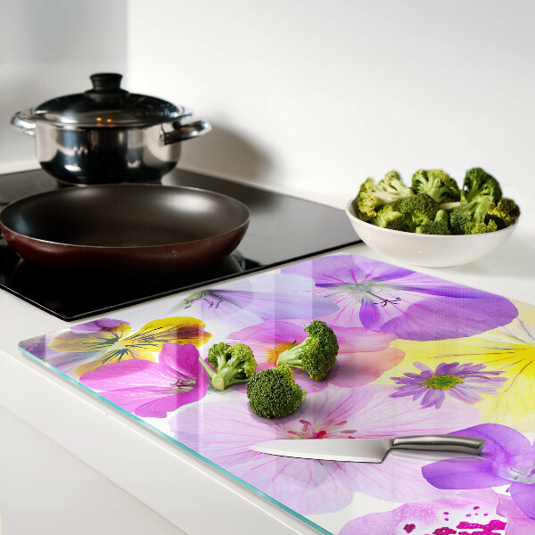 Tagliere in vetro con motivo di fiori nei colori pastello