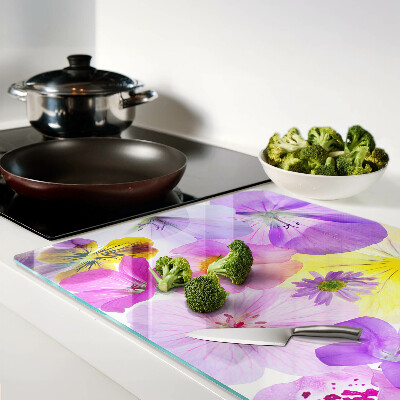 Tagliere in vetro con motivo di fiori nei colori pastello