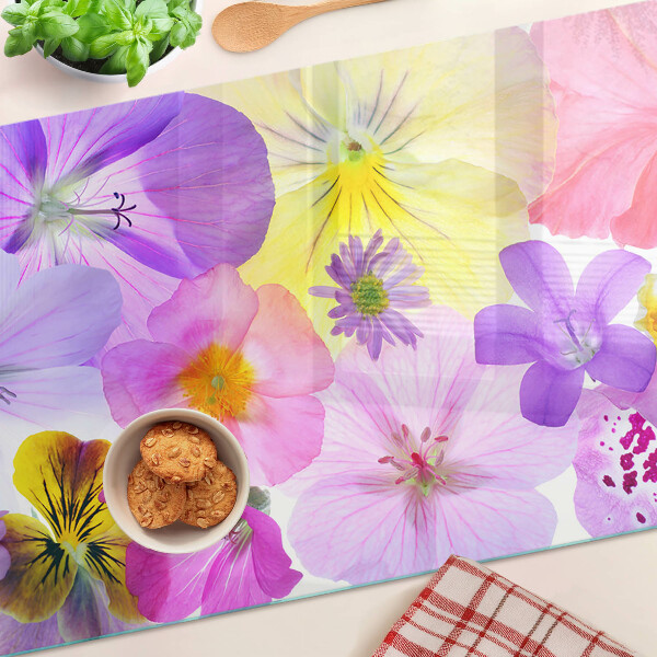 Tagliere in vetro Fiori in colori pastello