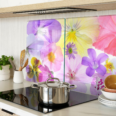 Tagliere in vetro con motivo di fiori nei colori pastello