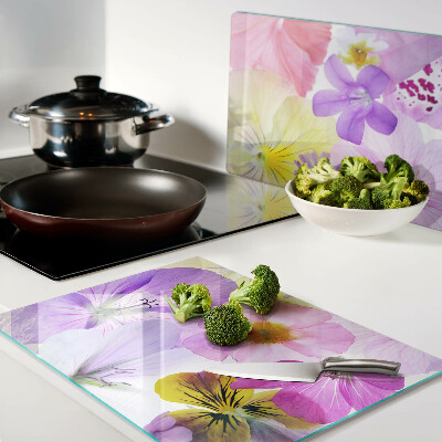 Tagliere in vetro con motivo di fiori nei colori pastello