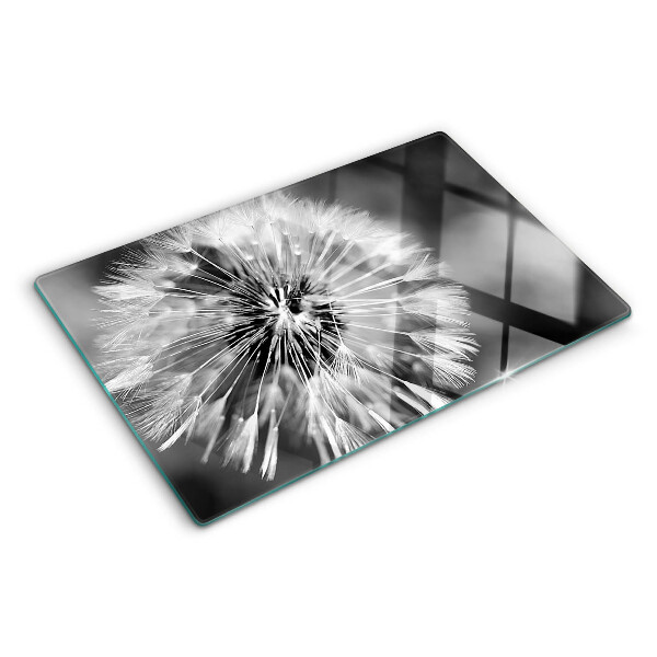 Tagliere in vetro temperato con motivo di denti di leone in bianco e nero