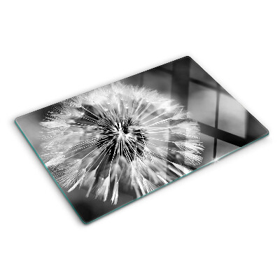 Tagliere in vetro temperato con motivo di denti di leone in bianco e nero