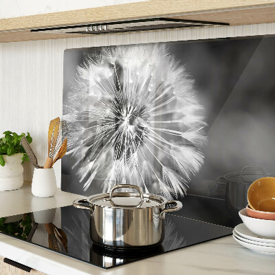 Tagliere in vetro temperato con motivo di denti di leone in bianco e nero