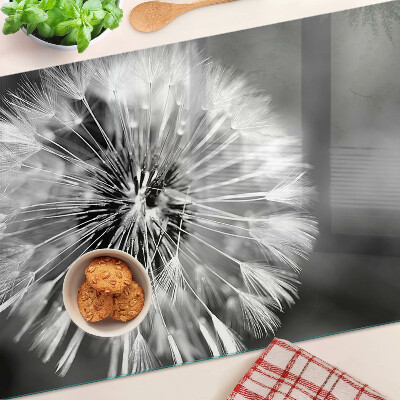 Tagliere in vetro temperato con motivo di denti di leone in bianco e nero