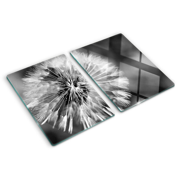 Tagliere in vetro temperato con motivo di denti di leone in bianco e nero