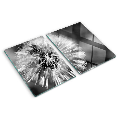 Tagliere in vetro temperato con motivo di denti di leone in bianco e nero