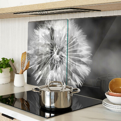 Tagliere in vetro temperato con motivo di denti di leone in bianco e nero