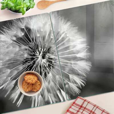 Tagliere in vetro temperato con motivo di denti di leone in bianco e nero