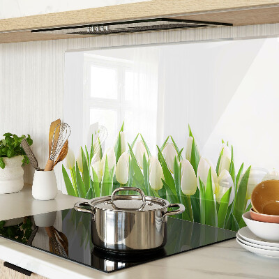 Tagliere in vetro con stampa di tulipani nell'erba verde