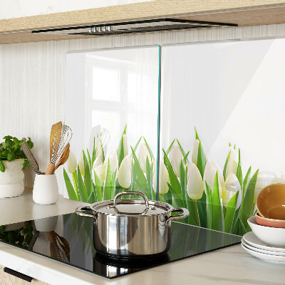 Tagliere in vetro con stampa di tulipani nell'erba verde