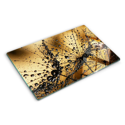 Tagliere in vetro temperato con stampa raffigurante gocce d'acqua sulle foglie