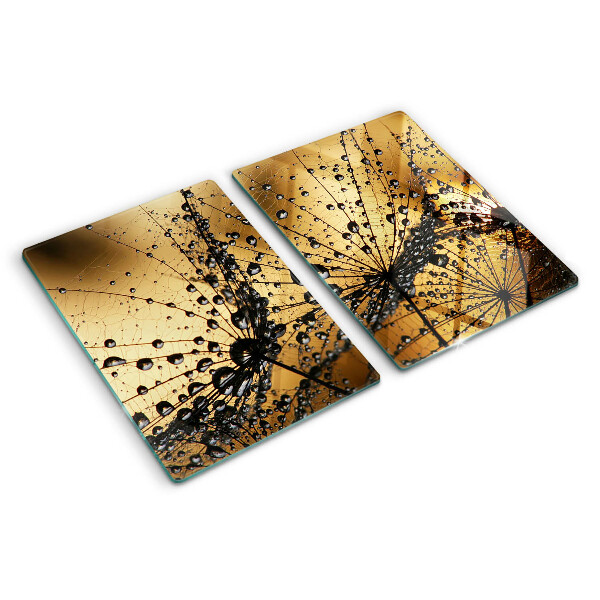 Tagliere in vetro temperato con stampa raffigurante gocce d'acqua sulle foglie