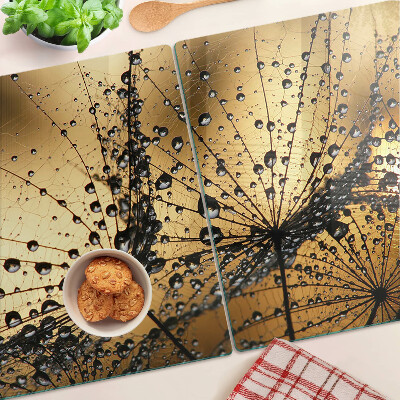 Tagliere in vetro temperato con stampa raffigurante gocce d'acqua sulle foglie