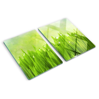 Tagliere in vetro Erba verde con gocce d'acqua