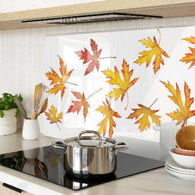 Tagliere in vetro temperato con motivo di foglie di acero nei colori autunnali