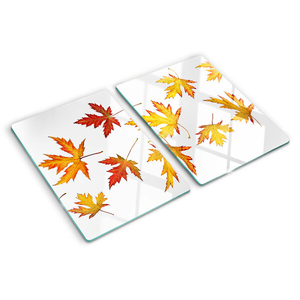 Tagliere in vetro temperato con motivo di foglie di acero nei colori autunnali