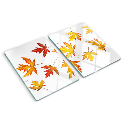 Tagliere in vetro temperato con motivo di foglie di acero nei colori autunnali