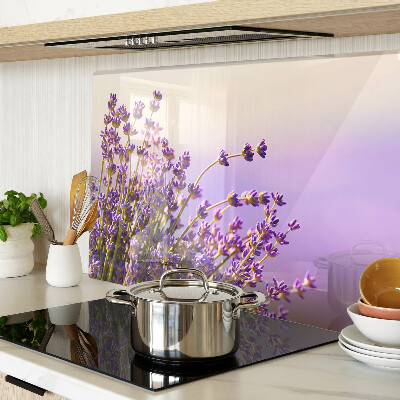 Tagliere in vetro con stampa a motivi di fiori di lavanda sul tema della finestra