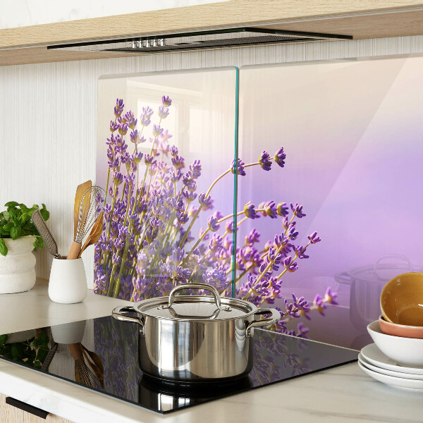 Tagliere in vetro con stampa a motivi di fiori di lavanda sul tema della finestra