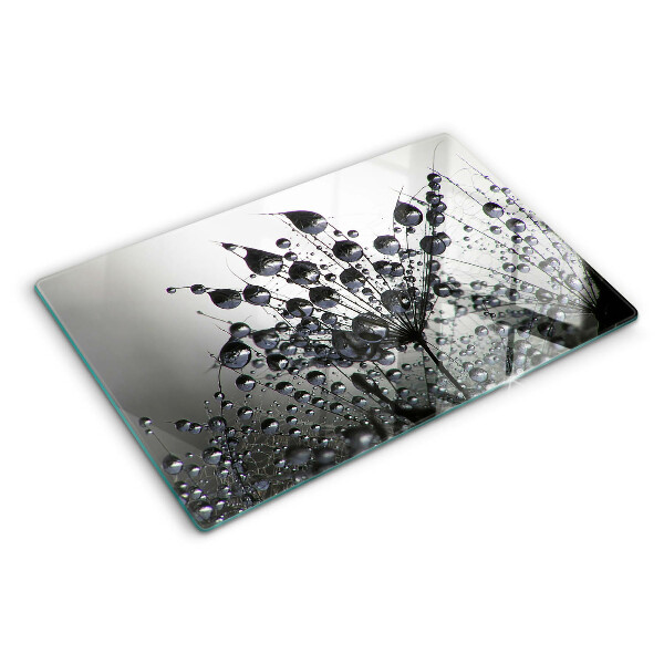 Tagliere in vetro temperato con motivo gocce d'acqua sulle piante