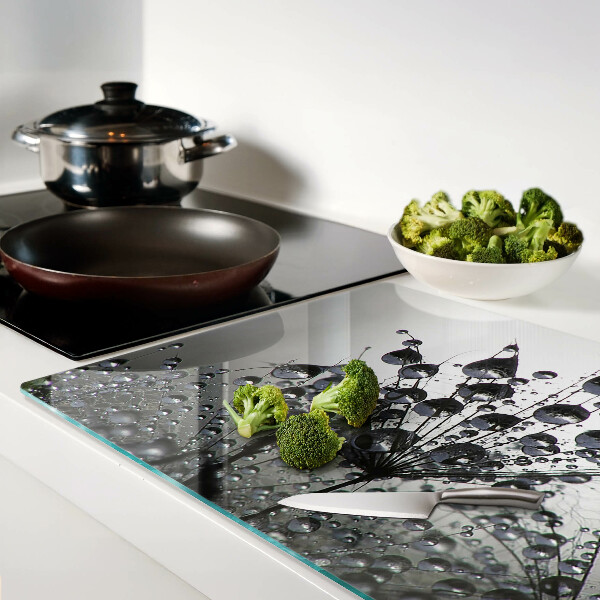 Tagliere in vetro temperato con motivo gocce d'acqua sulle piante