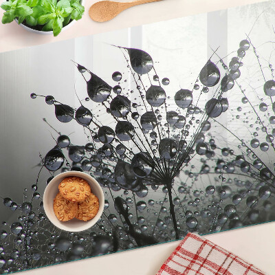 Tagliere in vetro temperato con motivo gocce d'acqua sulle piante