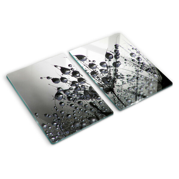 Tagliere in vetro temperato con motivo gocce d'acqua sulle piante